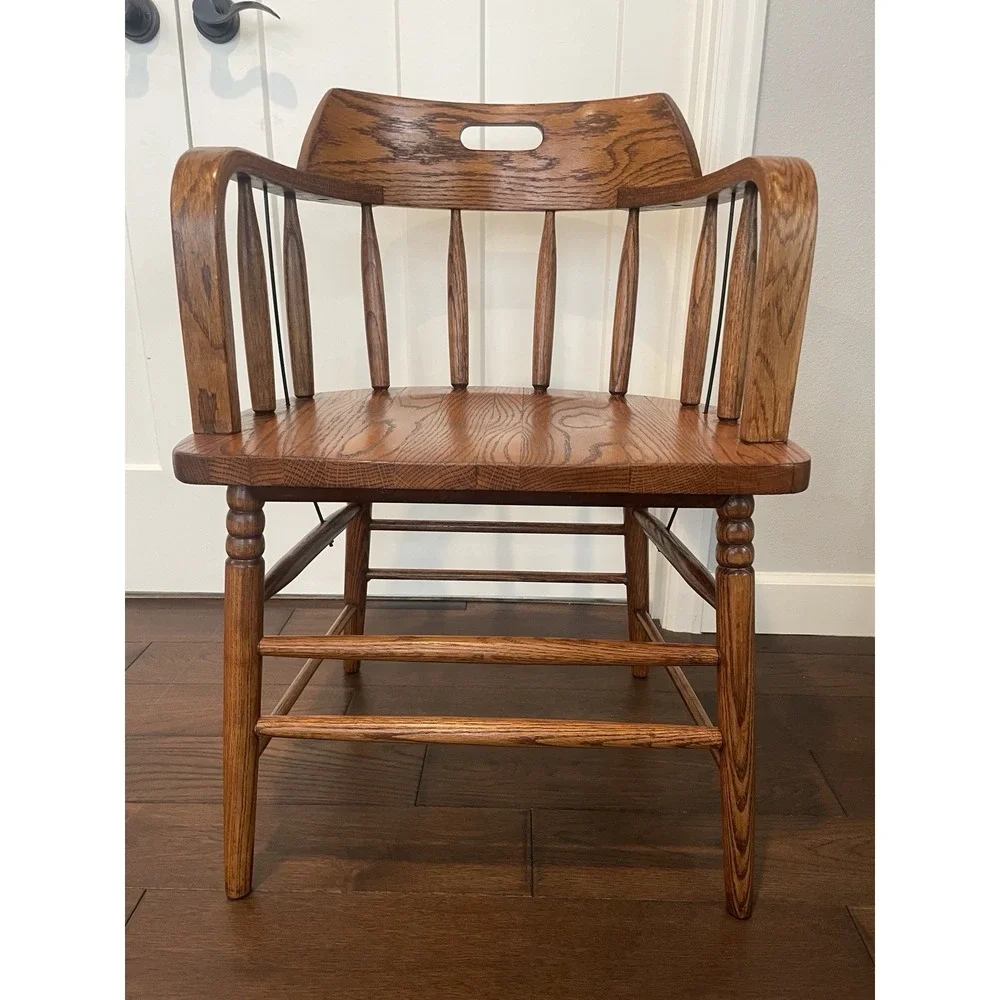 Antique 19th Century Primitive Barrel Back Oak Pub Chair‎ Captain's Chair